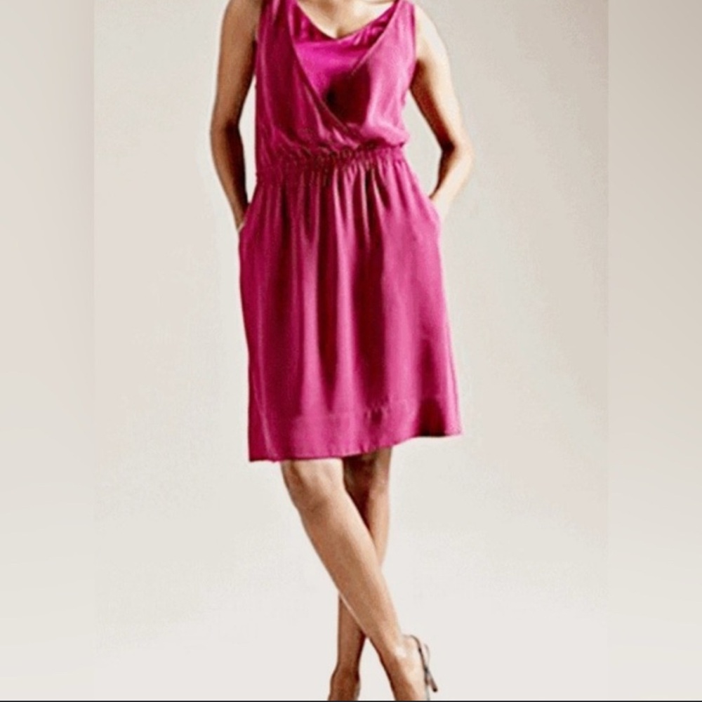Eileen Fisher Pink‎ 100% Silk Georgette Dress Large NEW